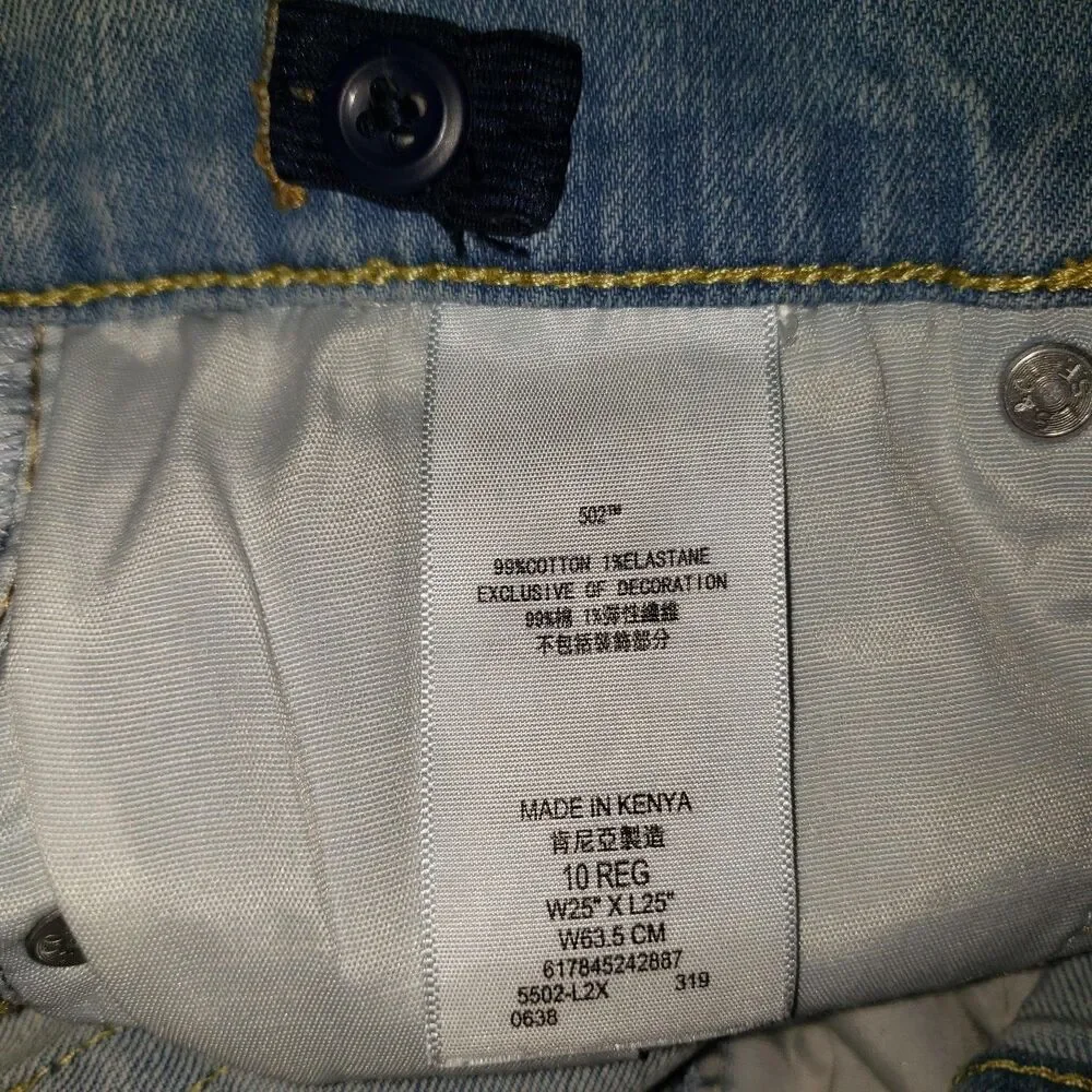 Levis 502 Jeans Girls 10 Regular 25x25 Light Blue Denim Regular Taper Stretch